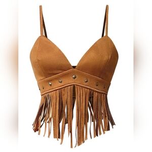 Brown Fringe Crop Top